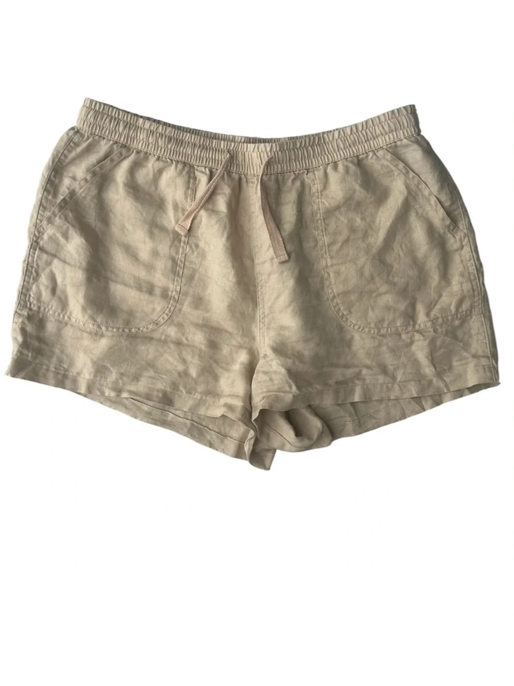 Quince Casual Drawstring 100% European Linen Shorts- Khaki - Picture 2 of 5